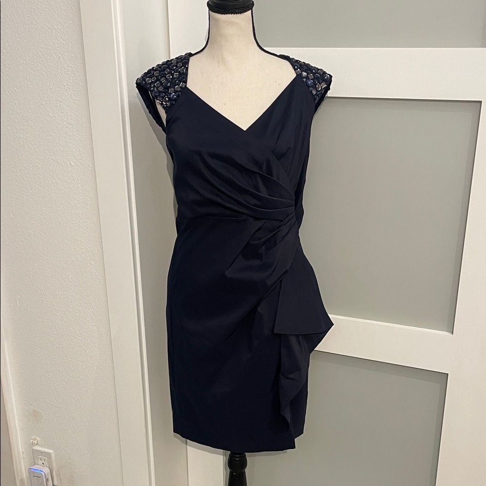 Maggy London Midnight Blue Mini Dress with Beaded Shoulders